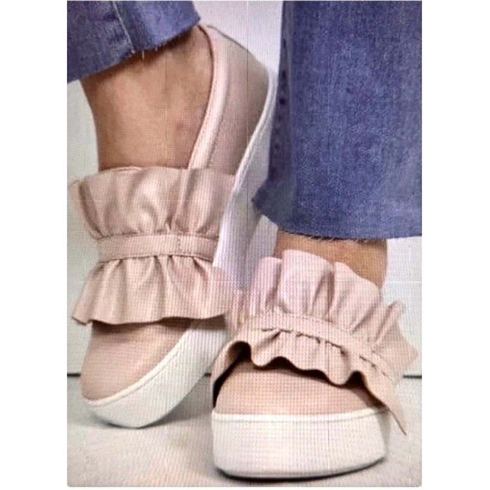 Michael Kors New Bella Sip on Ruffle Metallic Leather Platform Flats - Picture 17 of 17